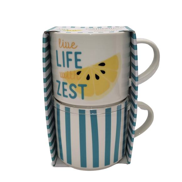 Godinger Gatherings "Live Your Life With Zest" Stackable Mug Set - Picture 3 of 5